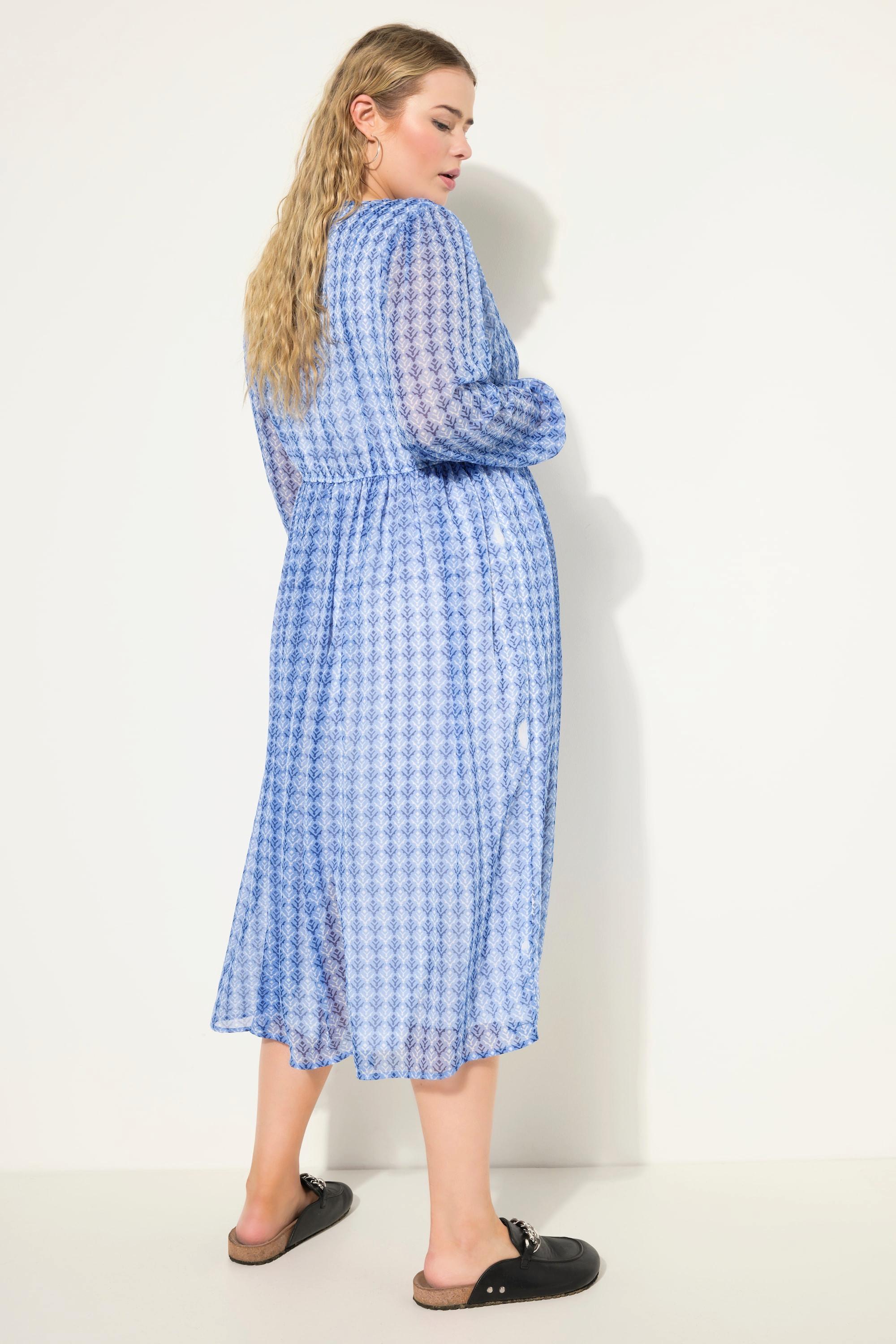 Studio Untold Robe Midi Coupe Trapèze Micro-Imprimé Décolleté en V Manches Longues  