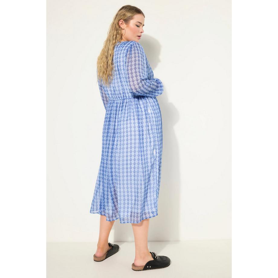 Studio Untold Abito Midi Svasato Stampa Minimalista Scollo a V Maniche Lunghe  