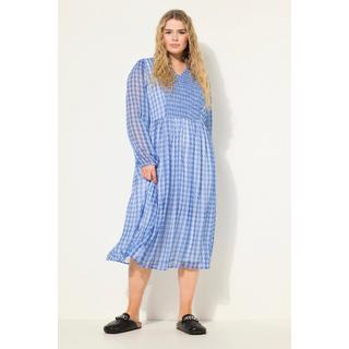 Studio Untold Robe Midi Coupe Trapèze Micro-Imprimé Décolleté en V Manches Longues  