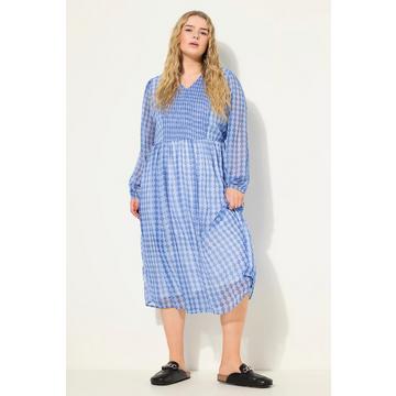 Robe midi coupe trapèze à décolleté en V, manches longues et micro-imprimé