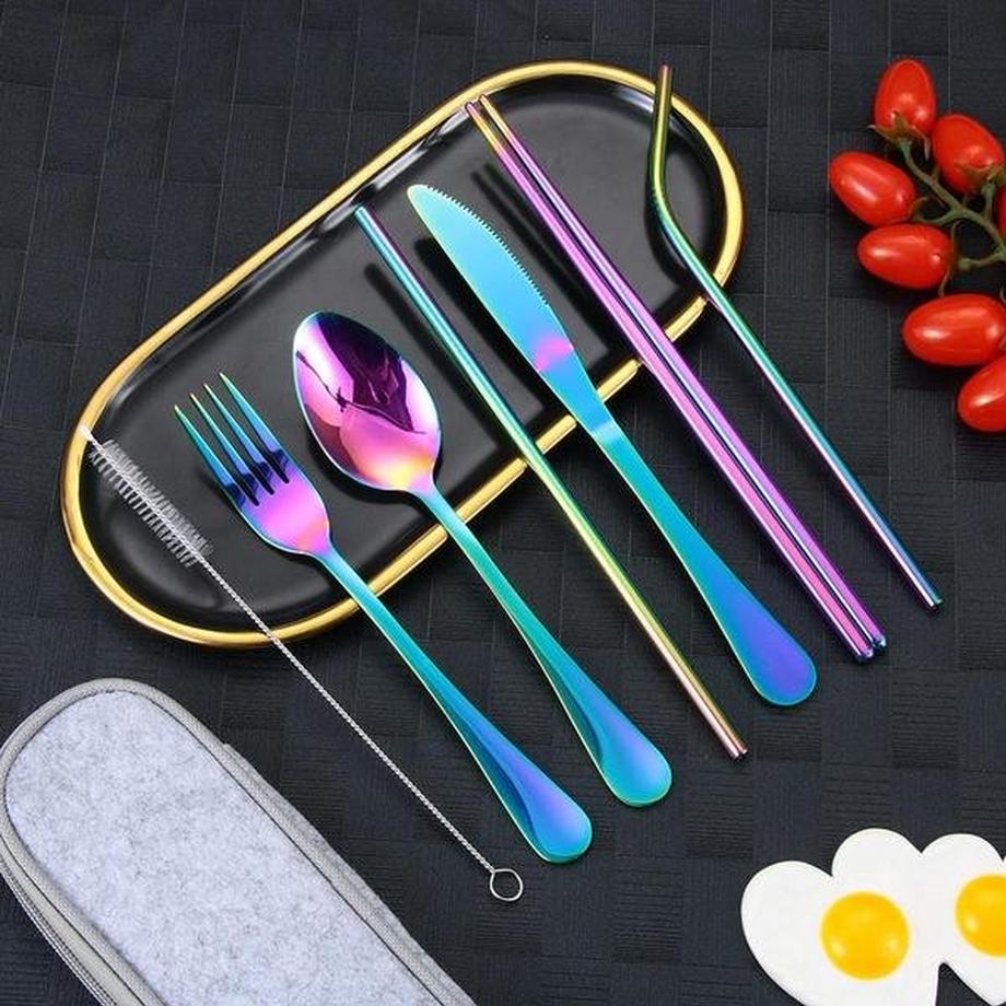 eStore Posate da Viaggio, 8 Pezzi - Arcobaleno  