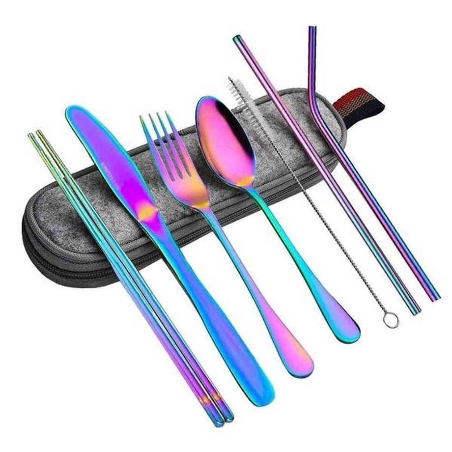 eStore Posate da Viaggio, 8 Pezzi - Arcobaleno  