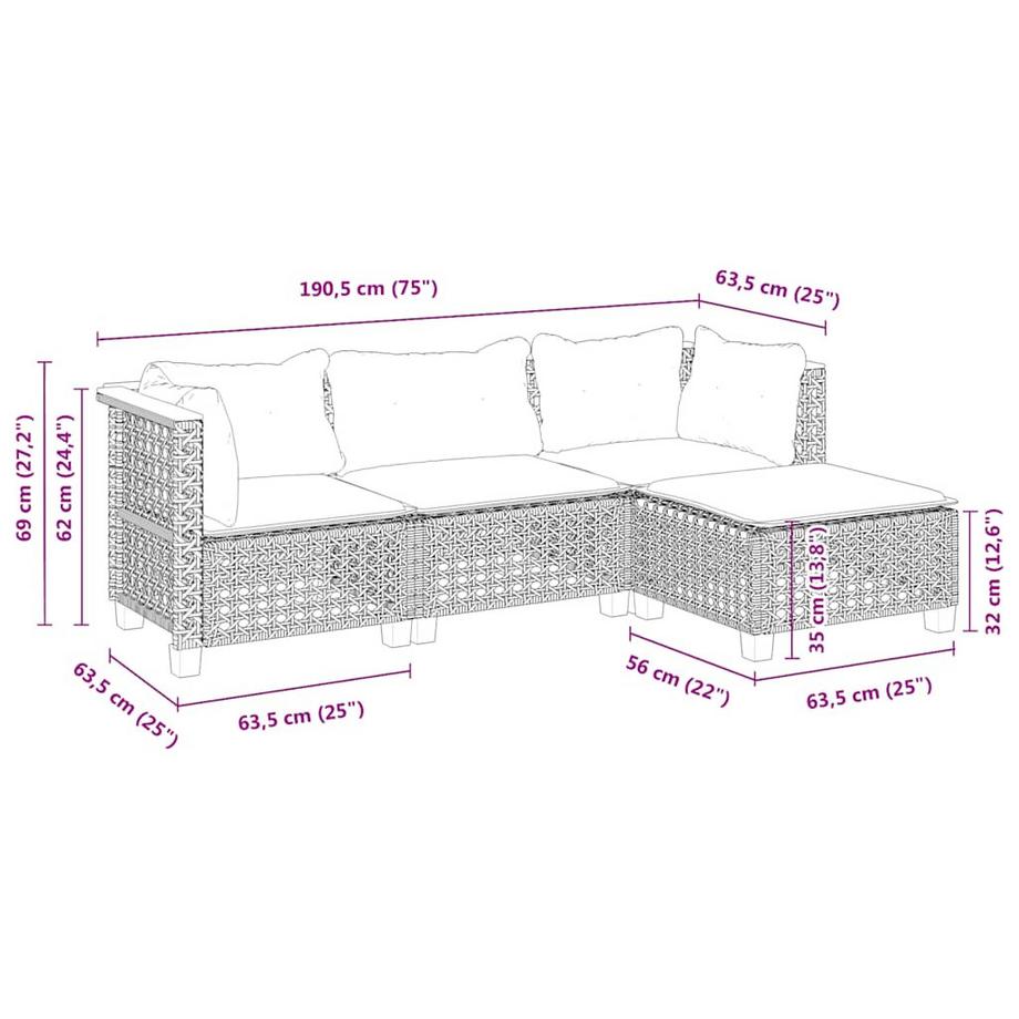 VidaXL Ensemble de canapés de jardin rotin synthétique  