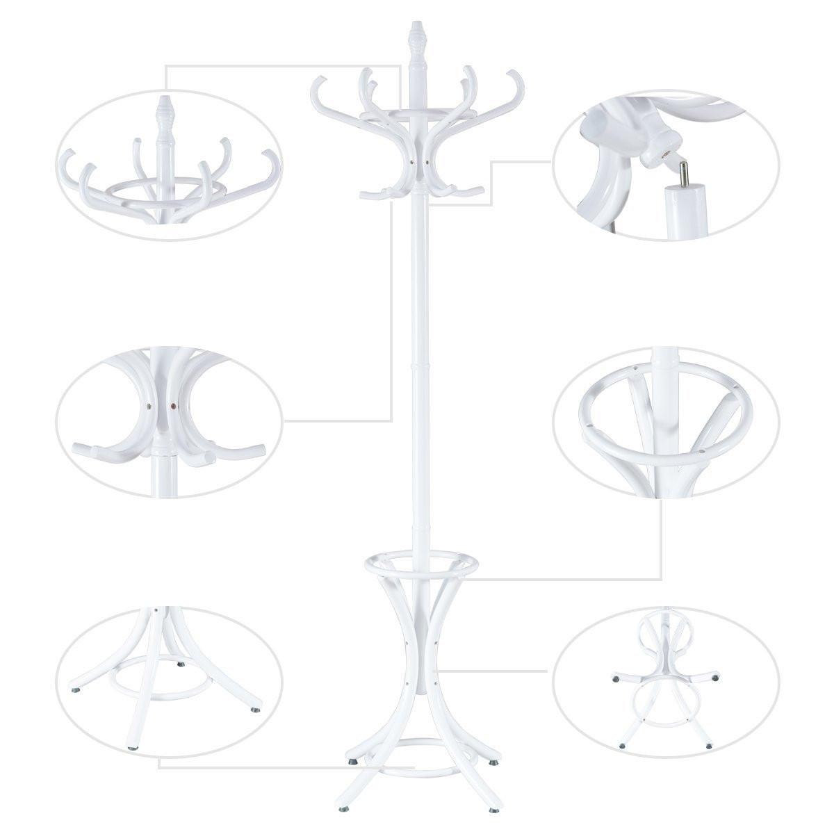 Northix Garderobenständer Kleiderständer Jackenständer mit Schirmständer 12 Kleiderhaken-weiß  