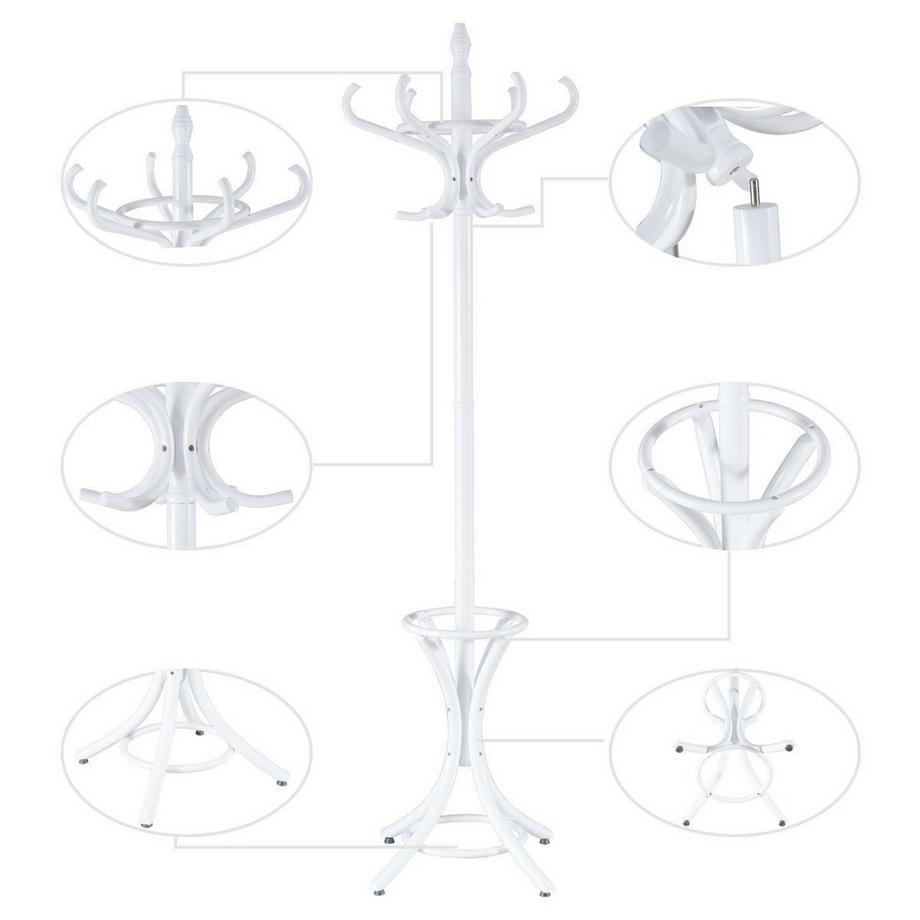Northix Porte-manteau porte-manteau porte-veste avec porte-parapluie 12 patères-blanc  