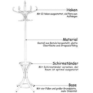 Northix Garderobenständer Kleiderständer Jackenständer mit Schirmständer 12 Kleiderhaken-weiß  