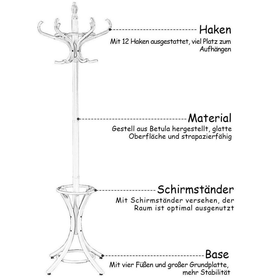 Northix Porte-manteau porte-manteau porte-veste avec porte-parapluie 12 patères-blanc  