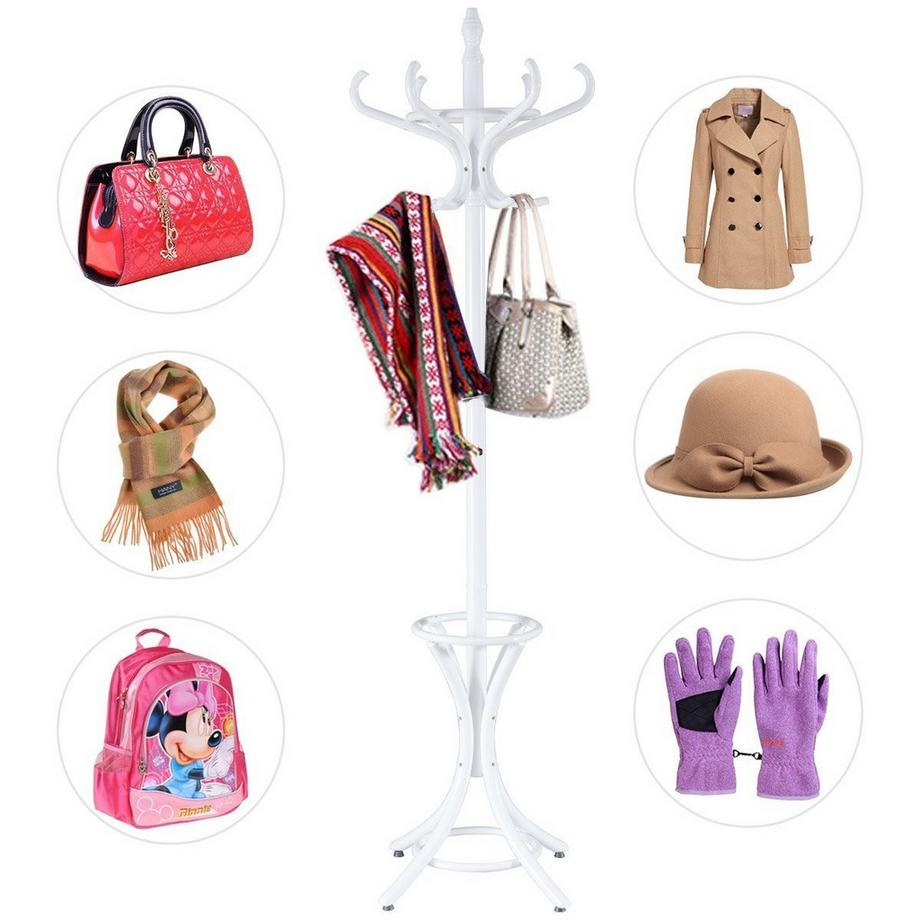 Porte-manteau porte-manteau porte-veste avec porte-parapluie 12 patères-blanc