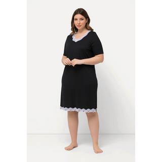 Ulla Popken  Camicia da notte con puntini, scollo a V, pizzo e mezze maniche 