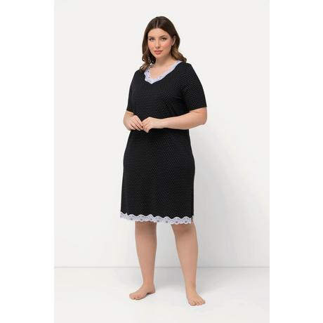 Ulla Popken  Camicia da notte con puntini, scollo a V, pizzo e mezze maniche 