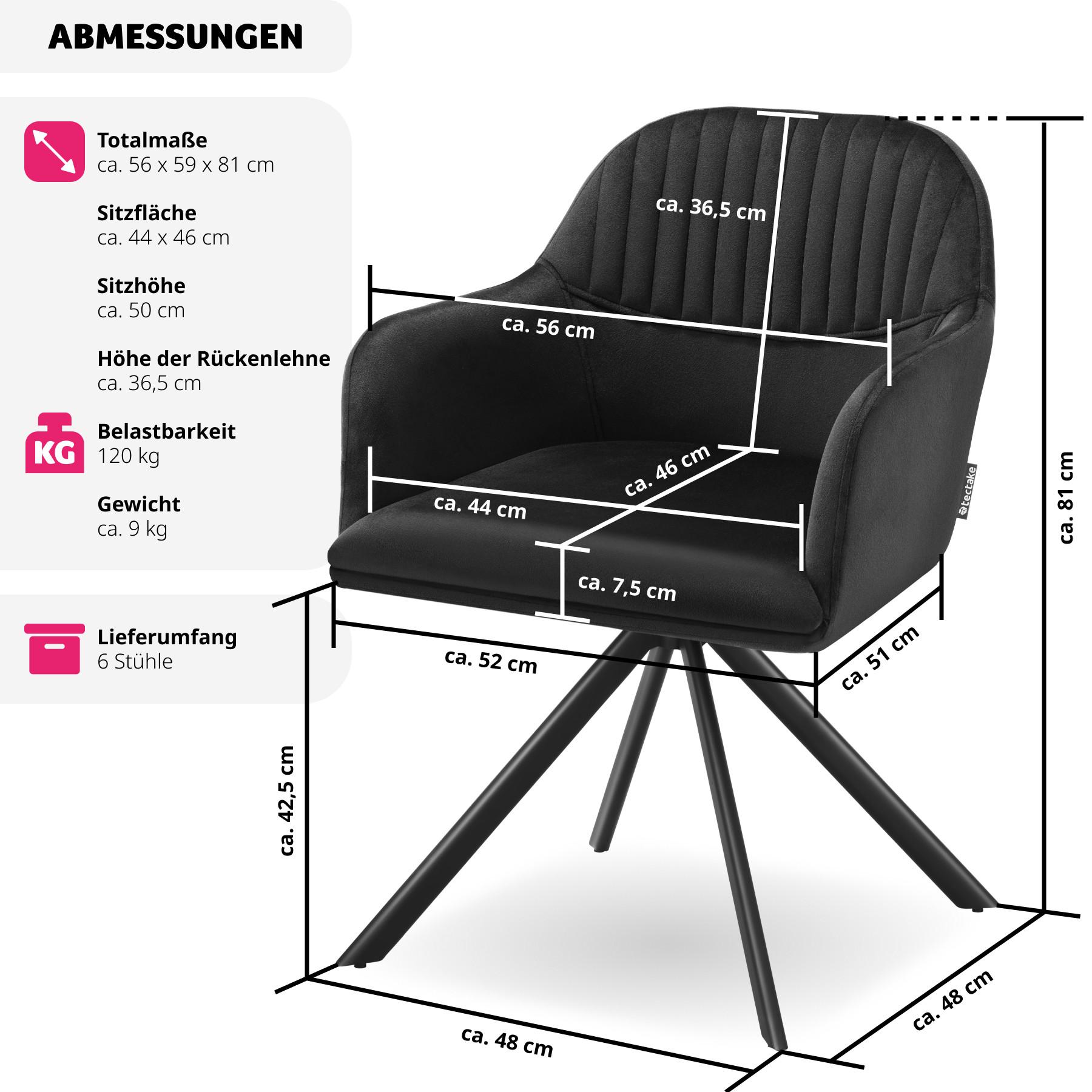 Tectake Samt-Drehstuhl Lona mit dicker Polsterung  