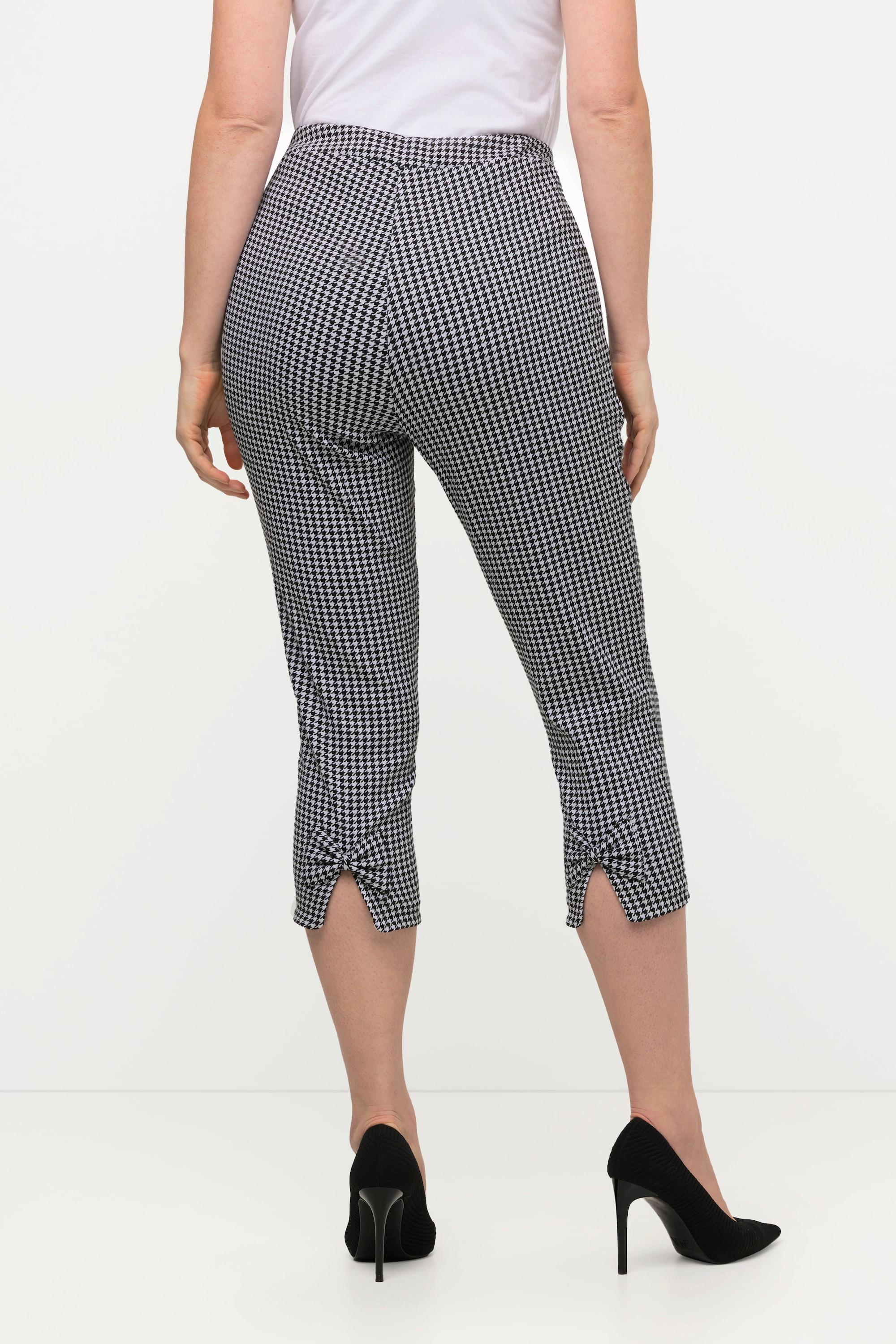 Ulla Popken  Pantaloni a 7/8 con pied-de-poule, taglio della gamba aderente e cintura elastica 