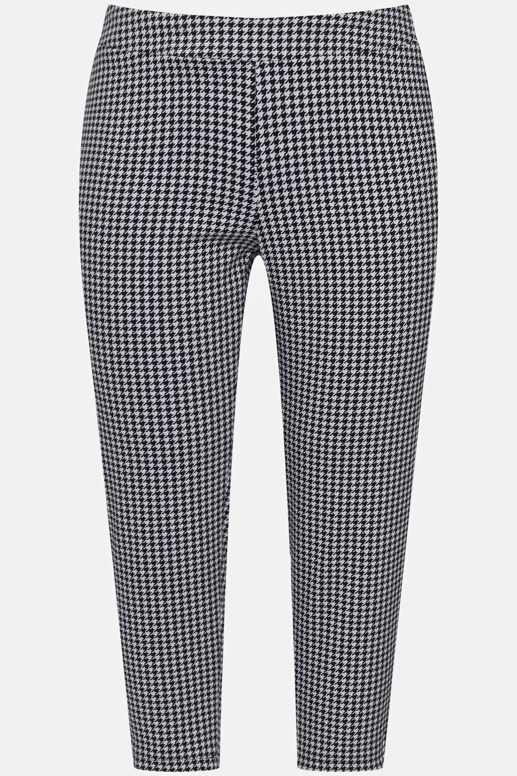 Ulla Popken  Pantaloni a 7/8 con pied-de-poule, taglio della gamba aderente e cintura elastica 