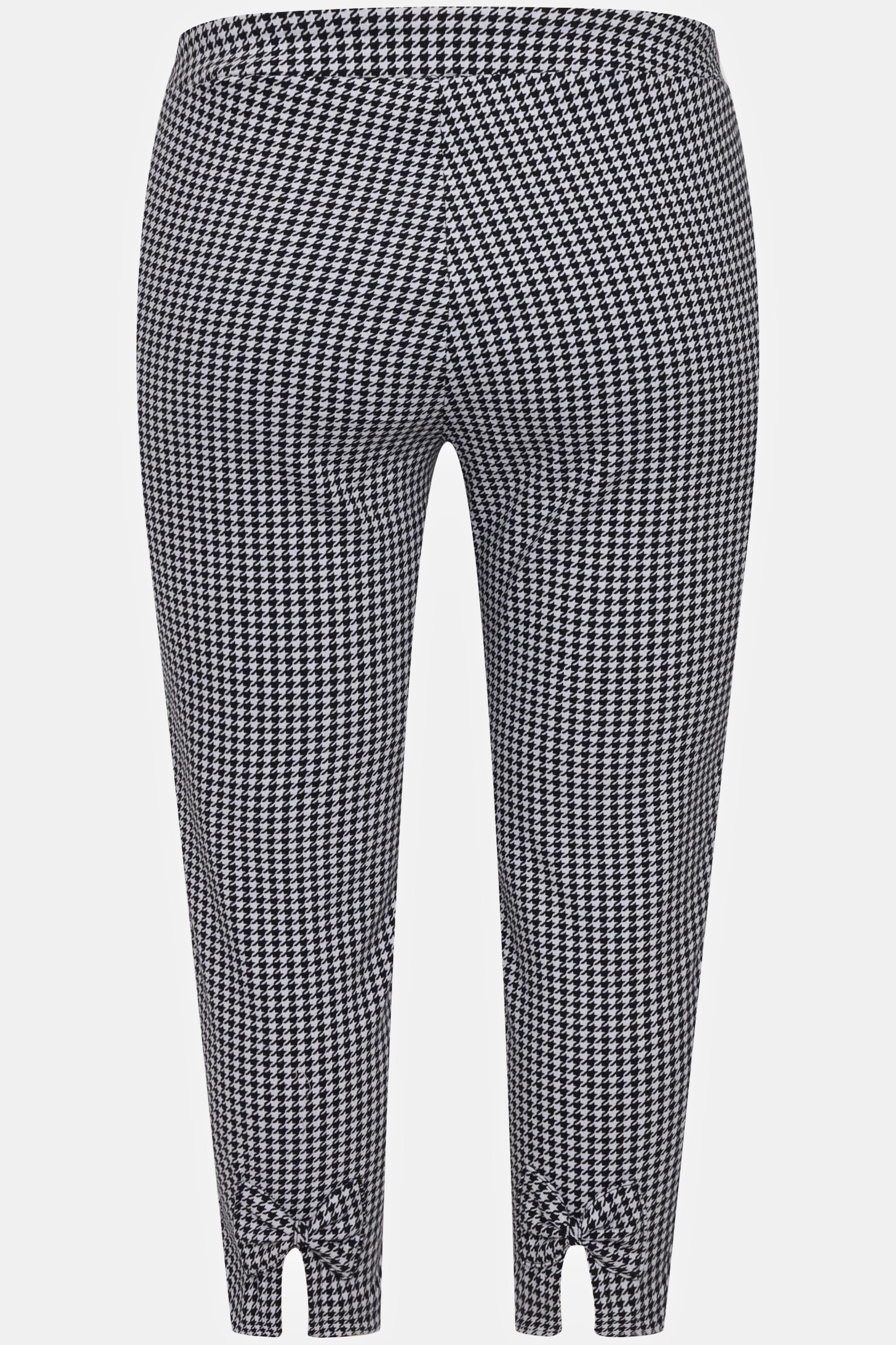 Ulla Popken  Pantaloni a 7/8 con pied-de-poule, taglio della gamba aderente e cintura elastica 