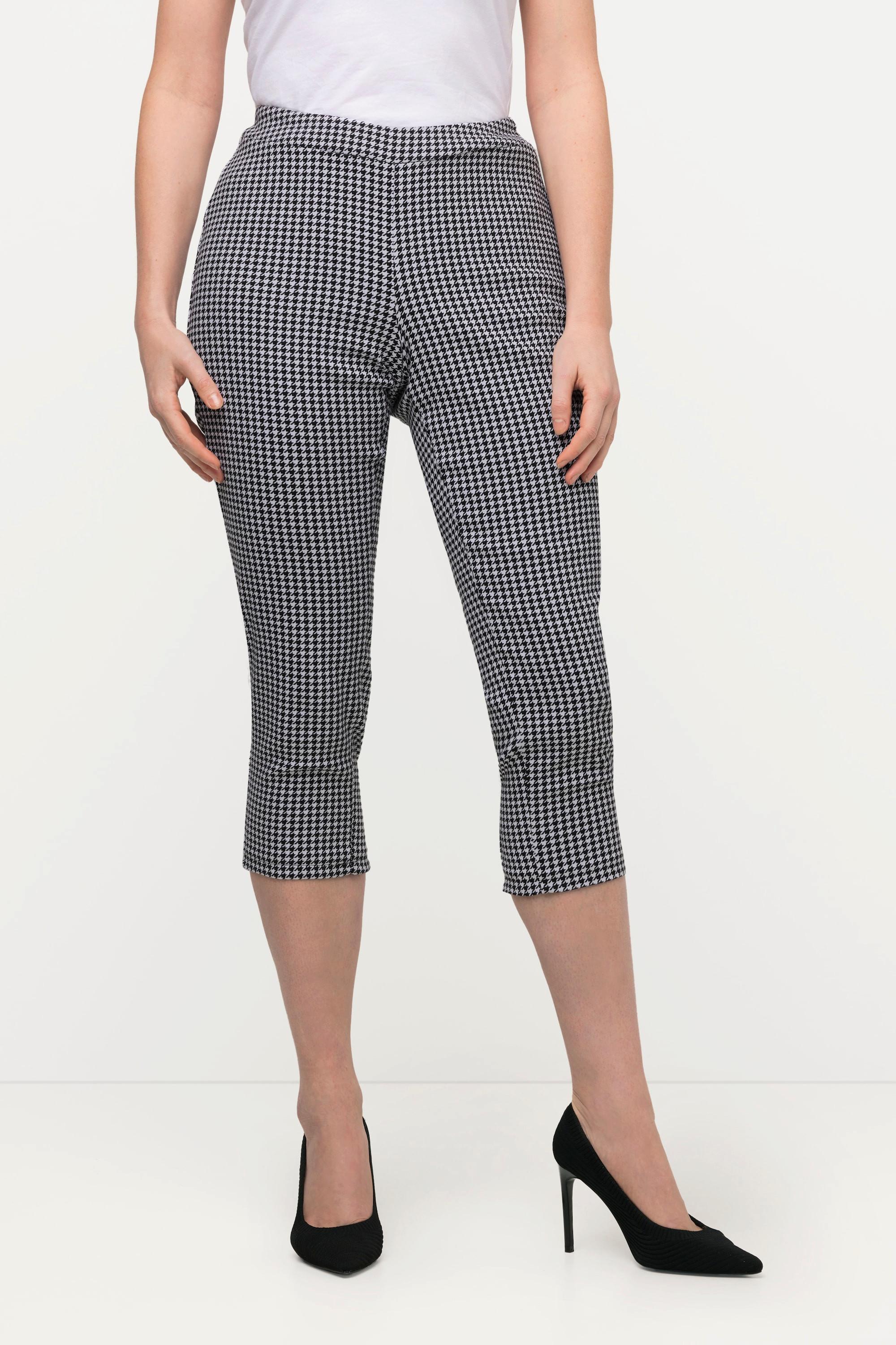 Ulla Popken  Pantaloni a 7/8 con pied-de-poule, taglio della gamba aderente e cintura elastica 