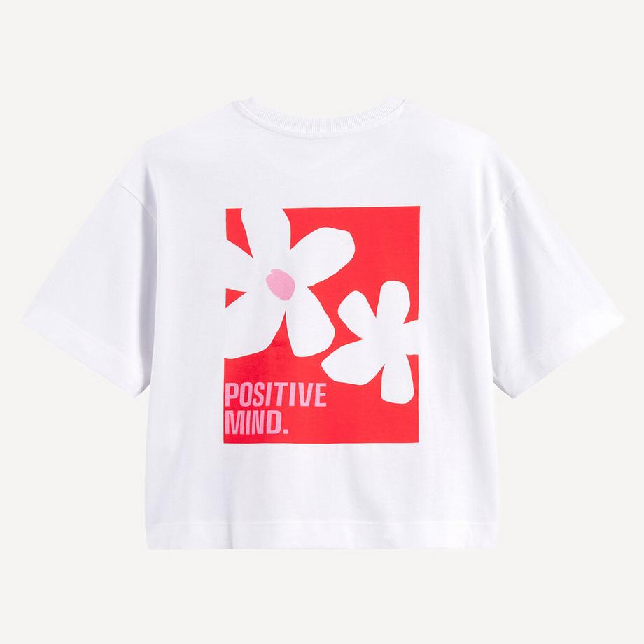 La Redoute Collections  T-shirt col rond à message et motif fleurs au dos 