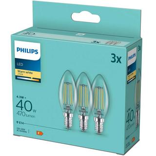 PHILIPS Pack de 3 LED E14 Couronne 4,3W (40W) Claire 470lm  