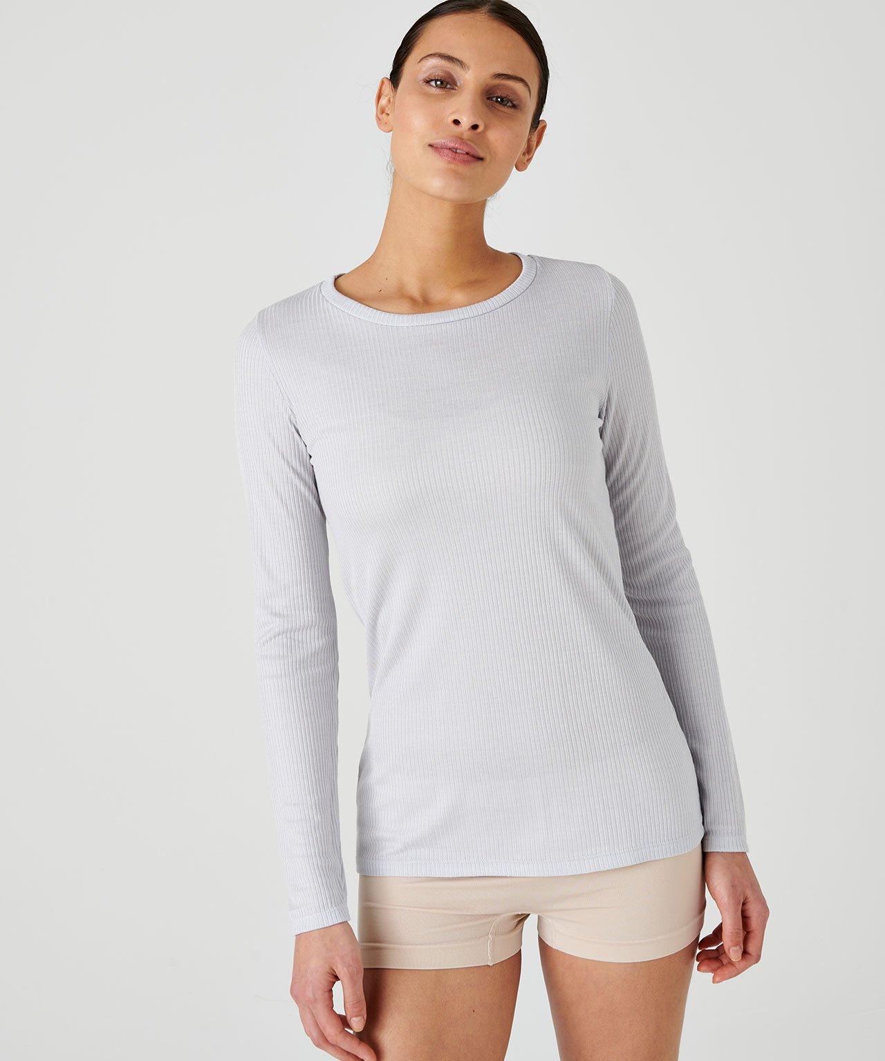 Image of Unterziehpullover Aus Thermolactyl-rippstrick Und Seide Mit Rundhalsausschnitt. Damen Grau 54/56