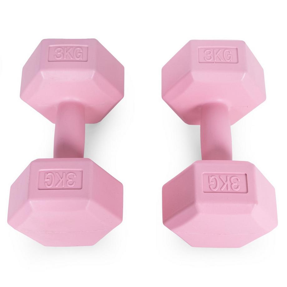 B2X  Jeu d'haltères hexagonaux 2x3 kg, poids d'exercice, charge de fitness, rose, ModernHome 