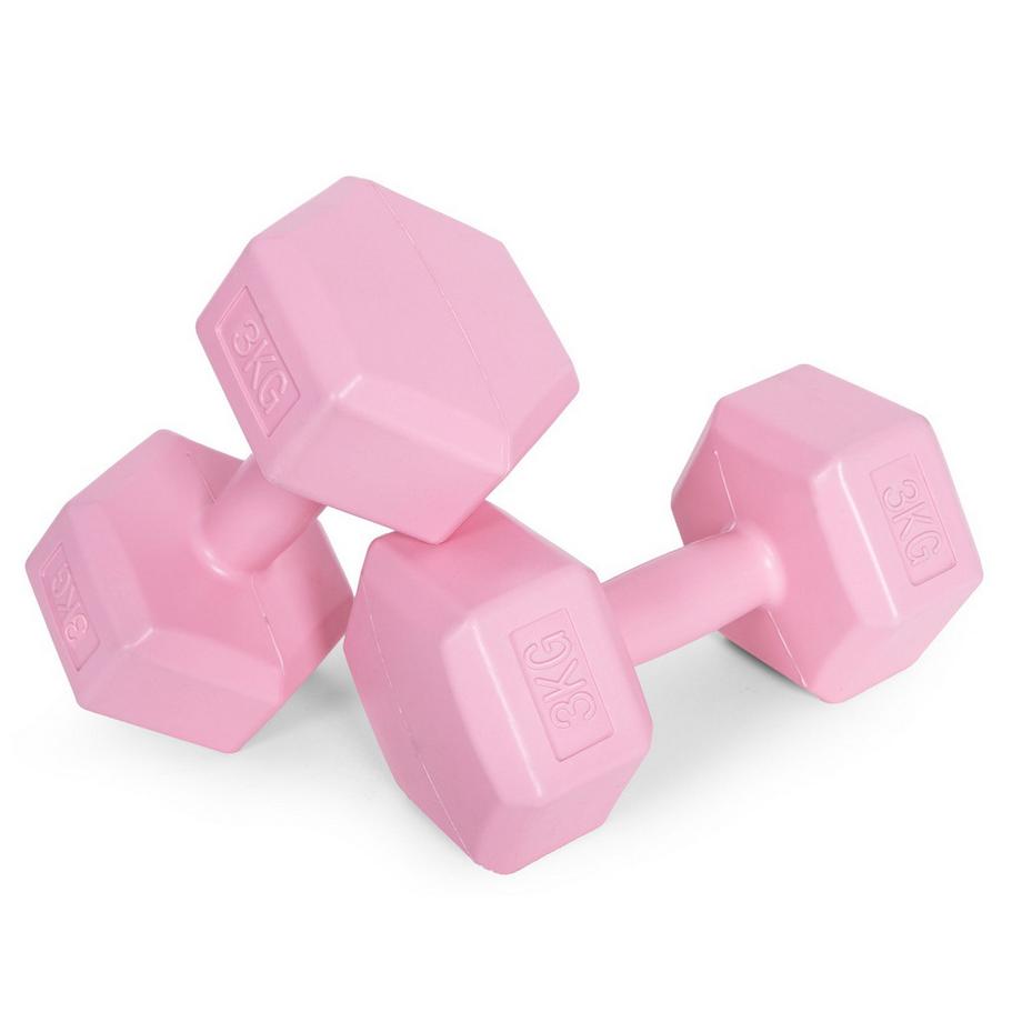 B2X  Jeu d'haltères hexagonaux 2x3 kg, poids d'exercice, charge de fitness, rose, ModernHome 