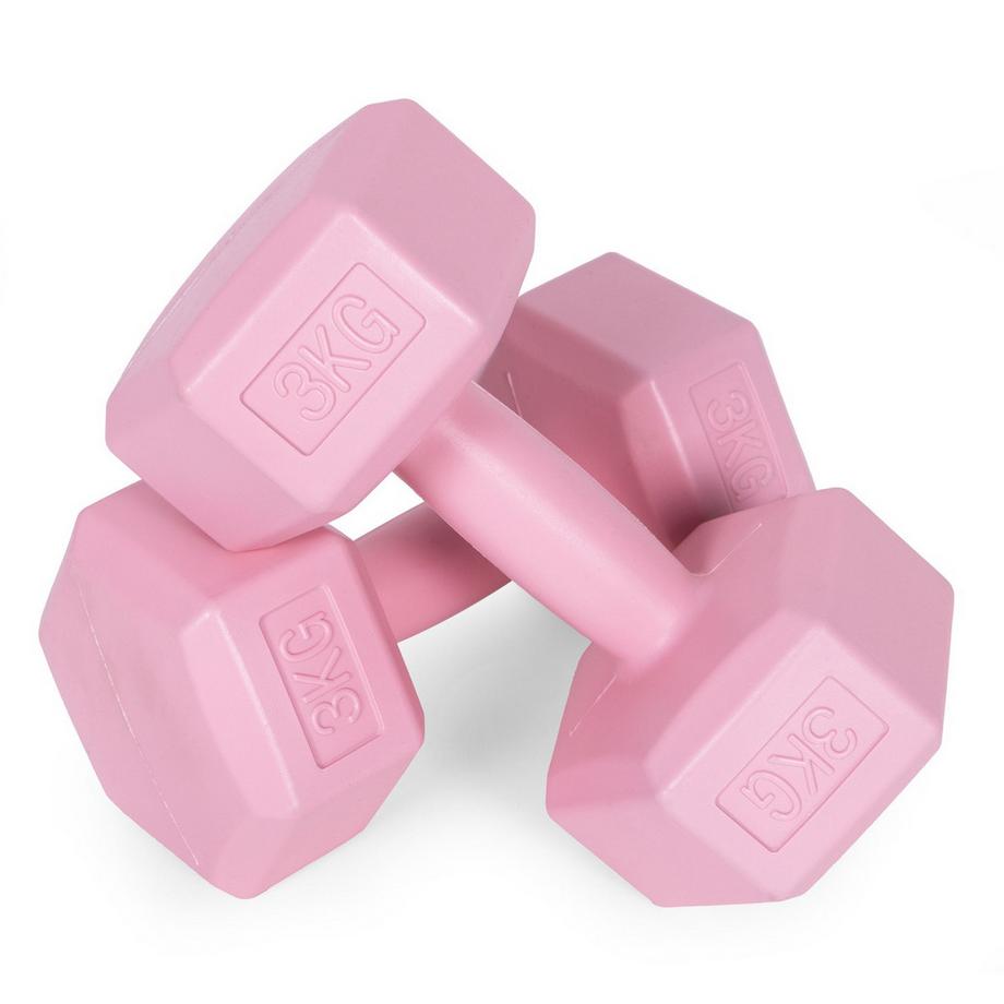 B2X  Jeu d'haltères hexagonaux 2x3 kg, poids d'exercice, charge de fitness, rose, ModernHome 