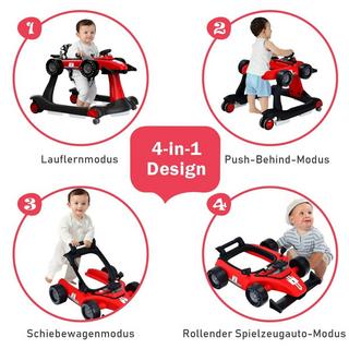 Northix  4 in 1 Lauflernwagen klappbarer Lauflernwagen mit einstellbarer Höhe Rot 