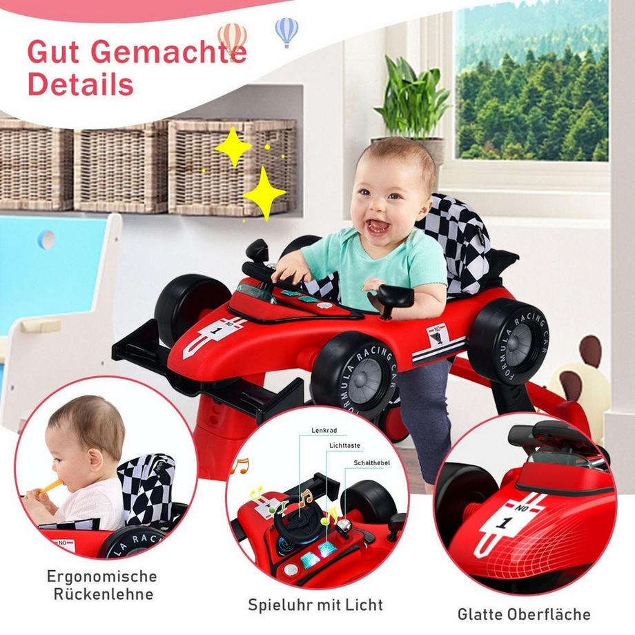 Northix  Girello pieghevole 4 in 1 con altezza regolabile rosso 