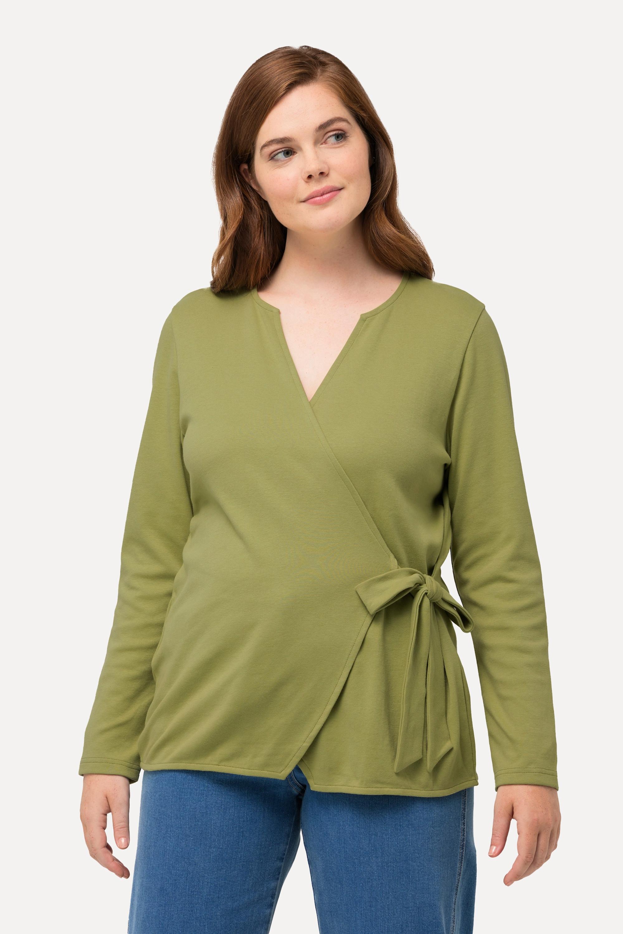 Ulla Popken  Veste en jersey, style cache-cœur, col tunisien, coton bio 