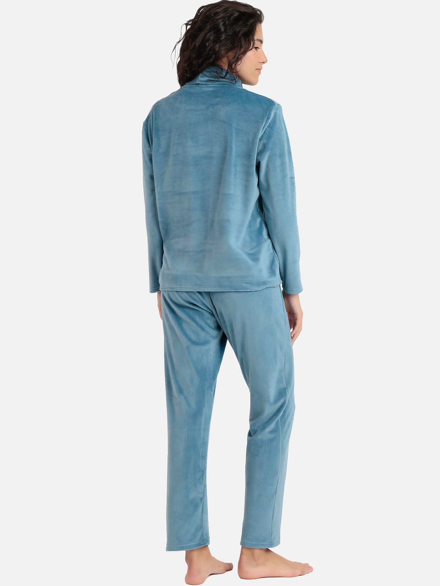 Admas Luxury Samt Pyjama Set Stehkragen Sweatshirt und Hose  