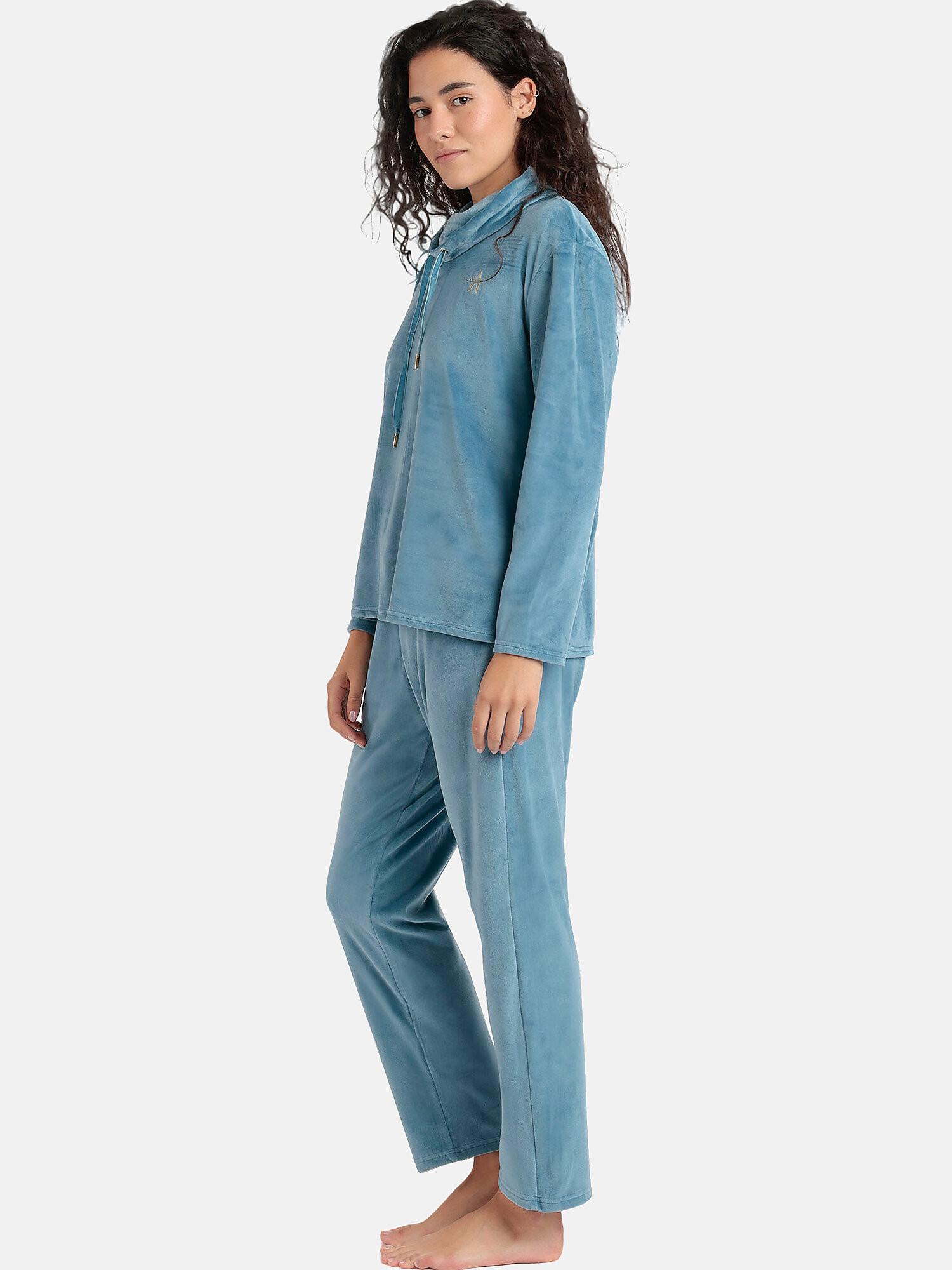 Admas Luxury Samt Pyjama Set Stehkragen Sweatshirt und Hose  