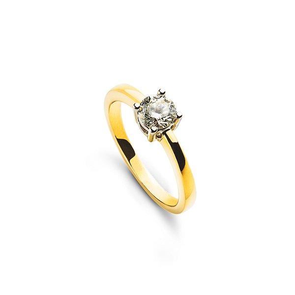 MUAU Schmuck  Solitär Ring 4-Griff-Fassung Gelbgold 750, Brillanten 0.50ct. Fassung Weissgold 750 