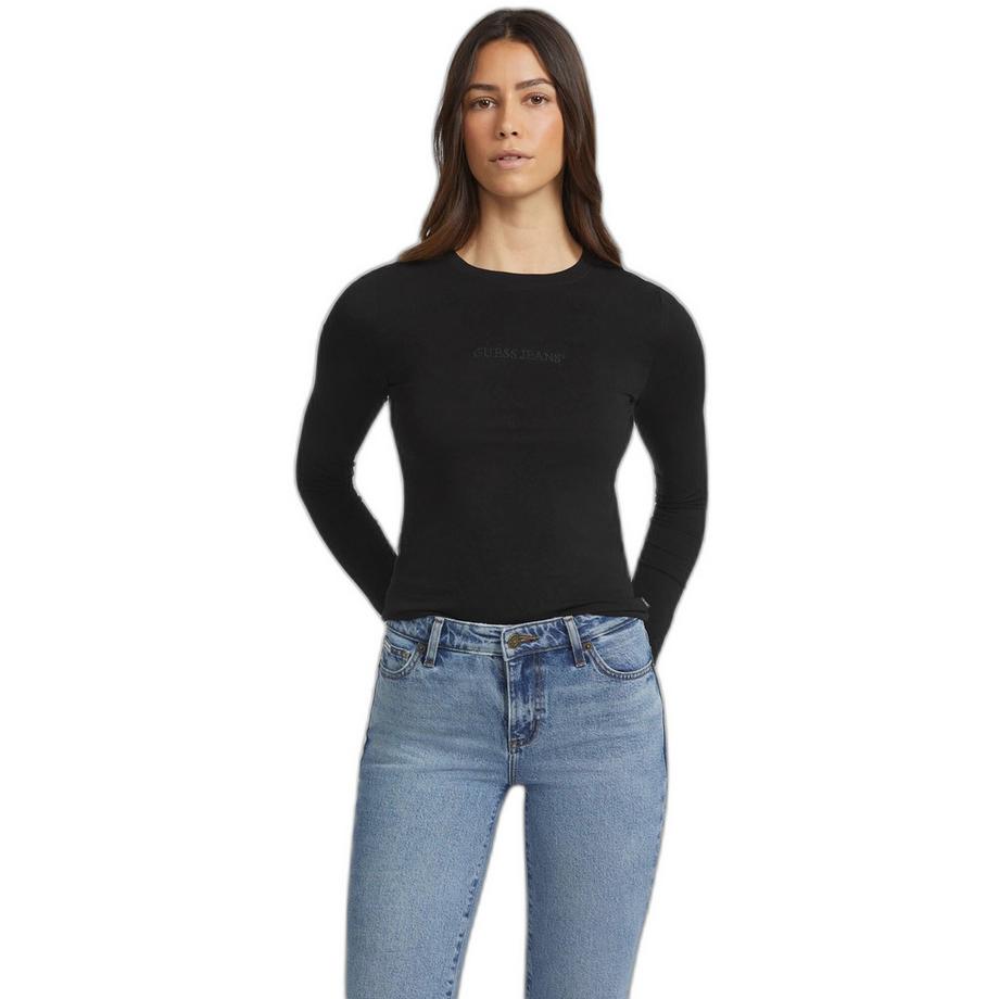 GUESS T-Shirt Maniche Lunghe Slim Fit con Logo Ricamato  
