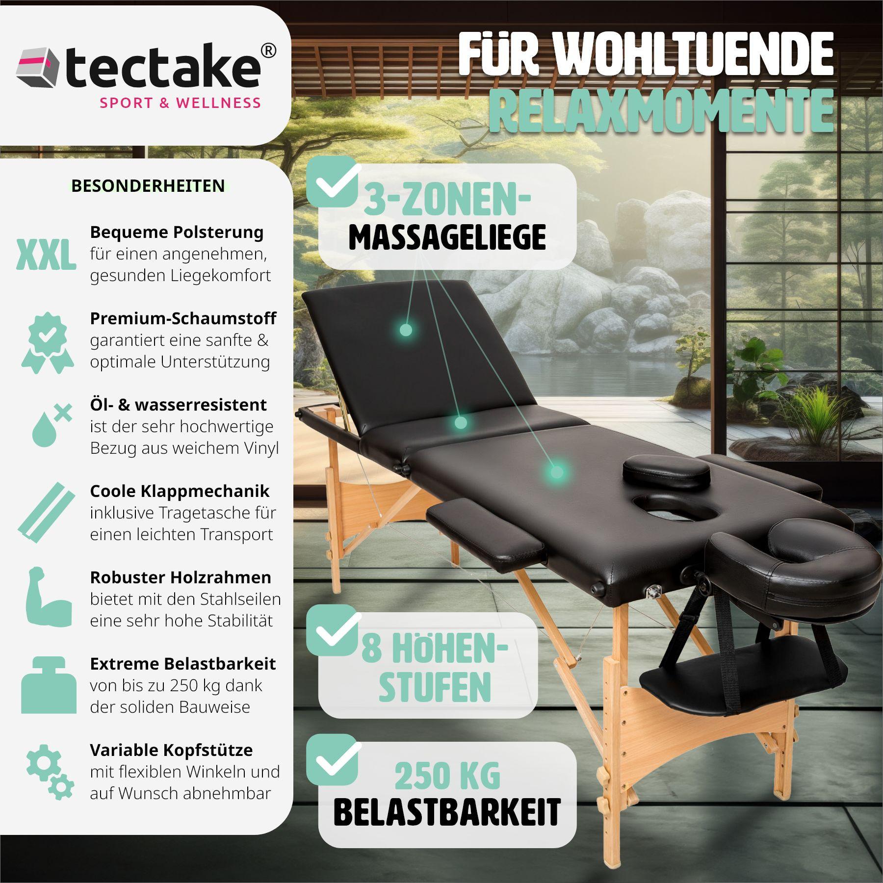 Tectake 3 Zonen Massageliege mit Polsterung und Holzgestell  