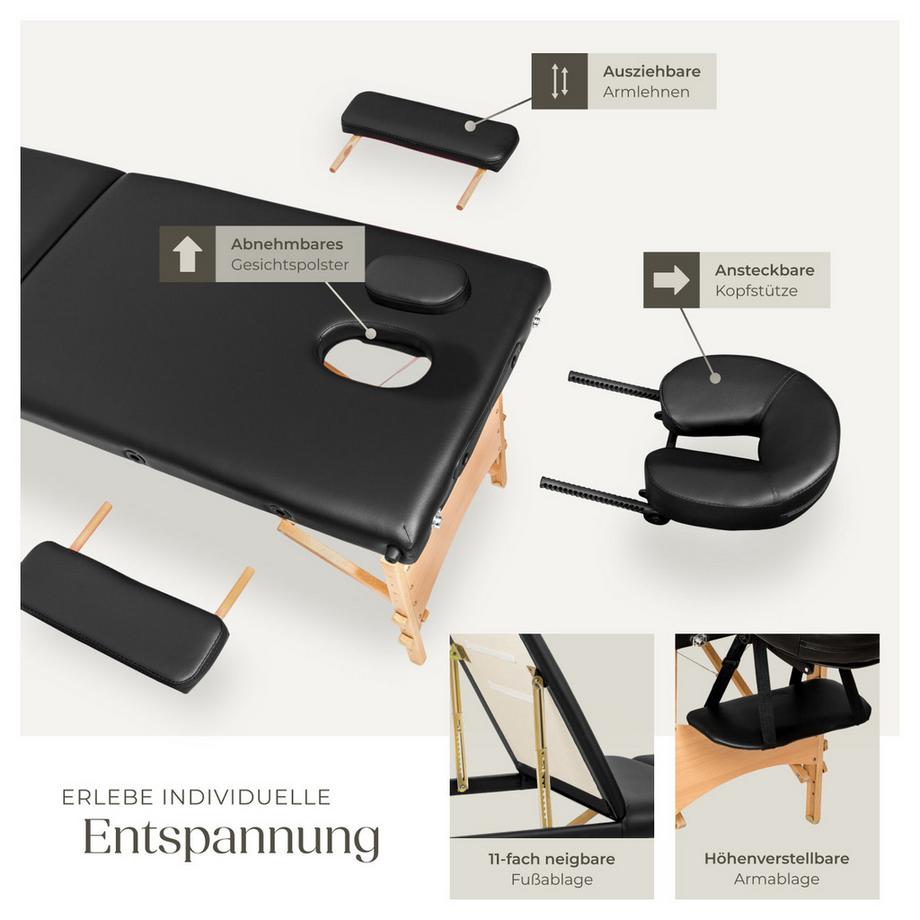 Tectake 3 Zonen Massageliege mit Polsterung und Holzgestell  