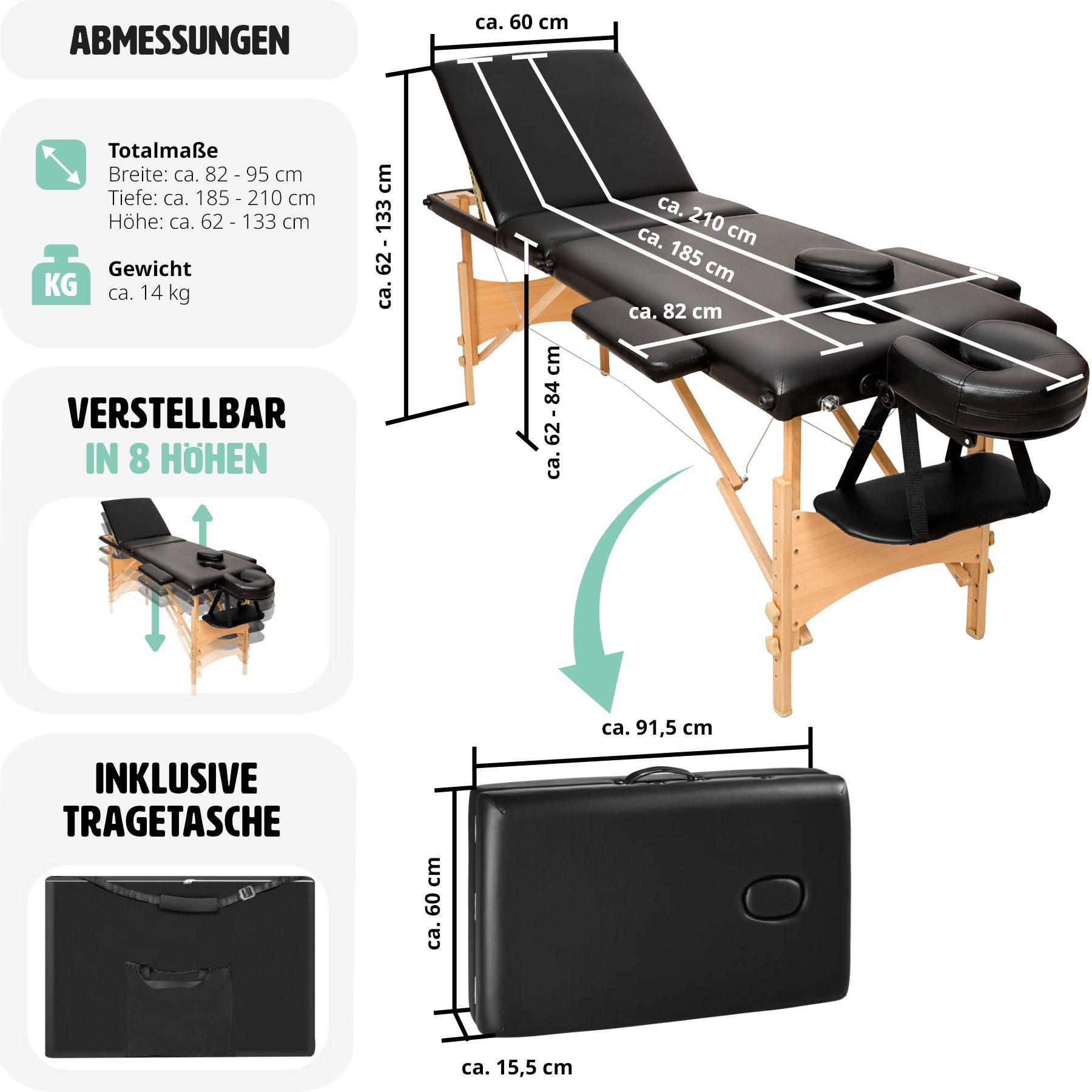 Tectake Table de massage pliante 3 Zones Bois, cosmétique, portable  