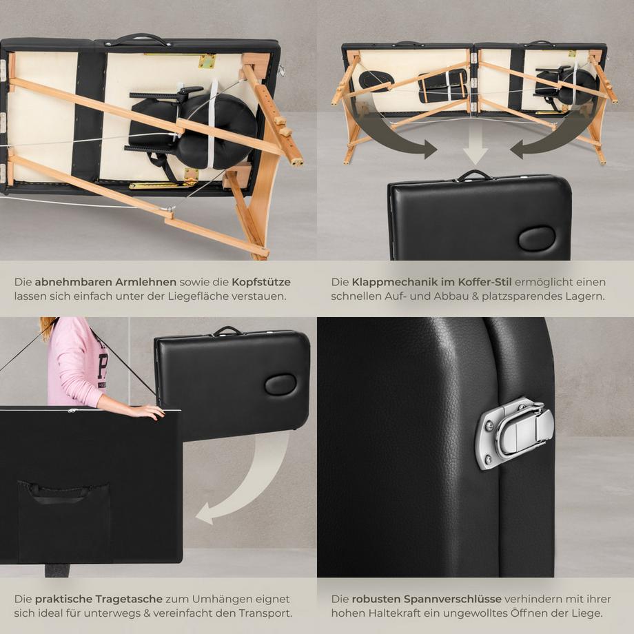 Tectake Table de massage portable pliante à 3 zones DANIEL largeur 60 cm et rembourrage 5 cm  