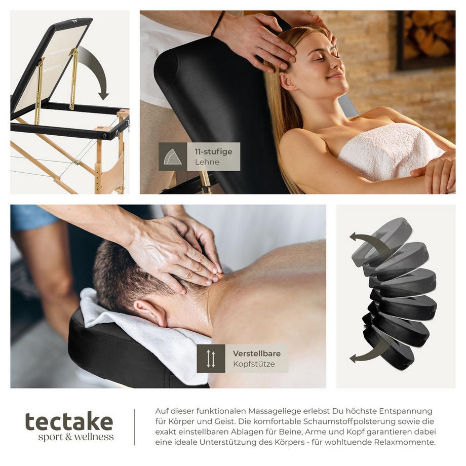 Tectake Table de massage portable pliante à 3 zones DANIEL largeur 60 cm et rembourrage 5 cm  