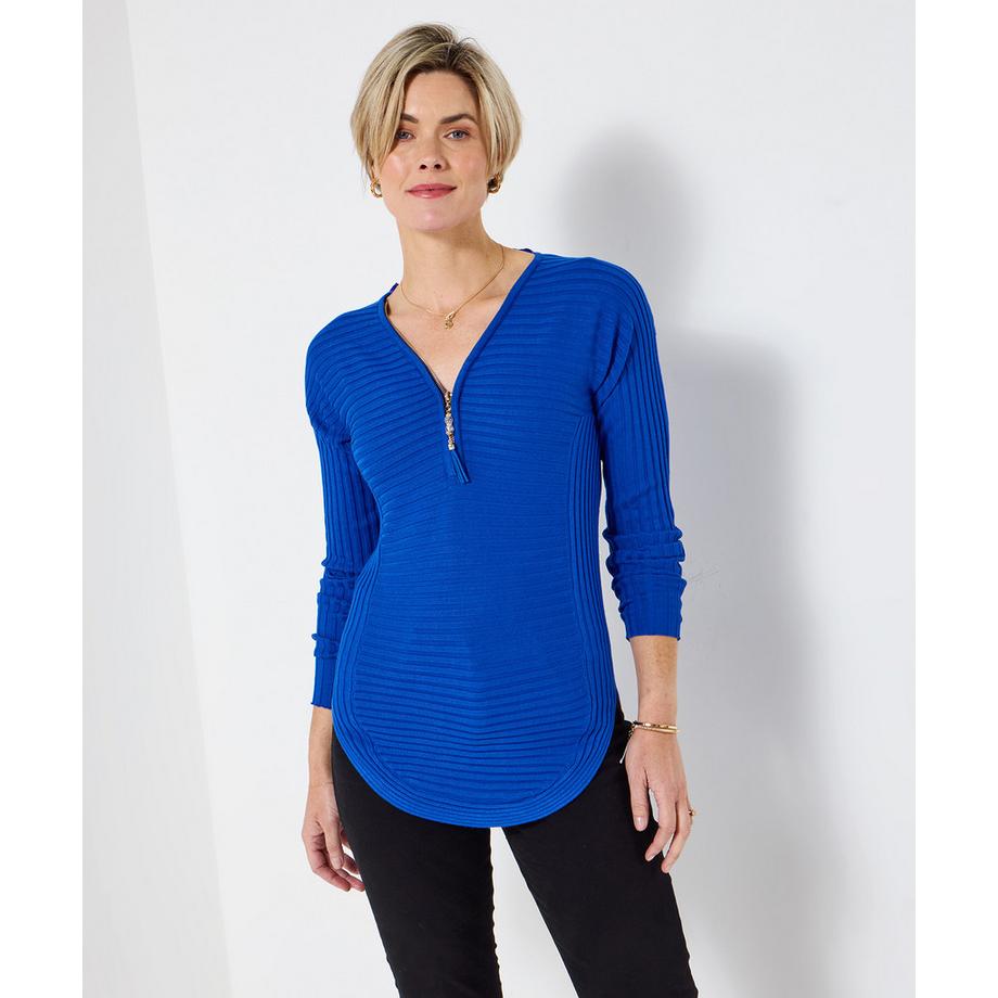 Joe Browns Top in jersey a costine cerniera frontale  