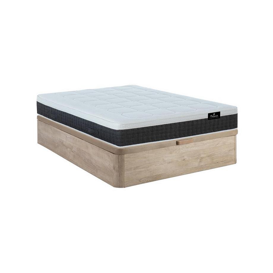 Vente-unique Set aus Bettgestell + 7-Zonen-Taschenfederkernmatratze  - 160 x 200 cm - mit Auflage aus Memory Schaum & Latex - Stärke 30 cm - Holzfarben hell - ARTIO von PALACIO  