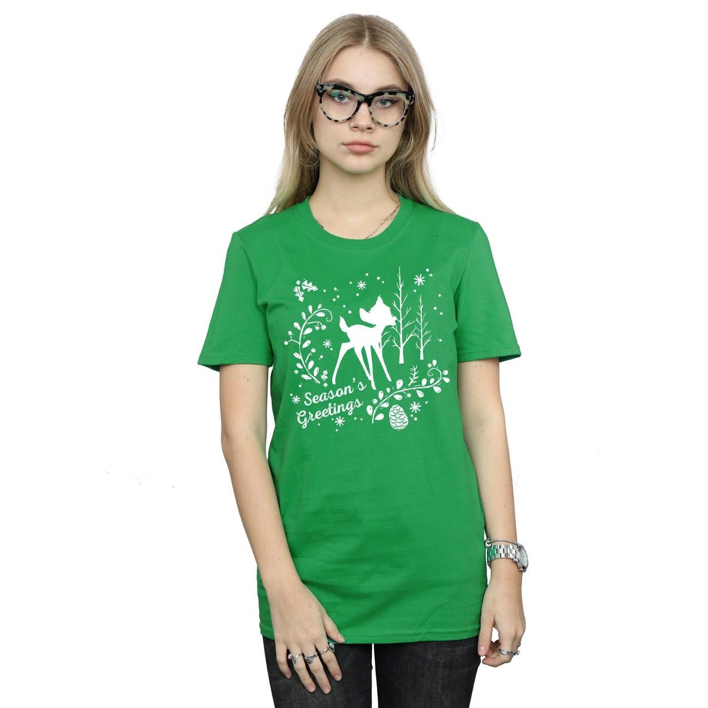 Image of Bambi Christmas Greetings Tshirt Damen Grün S