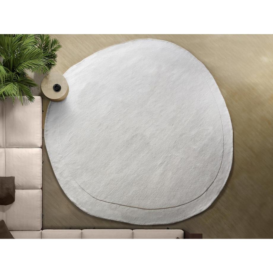Vente-unique  Tapis organique rond 100% laine fait à la main - 200 x 200 cm - 2200g/m2 - Crème - WILLOW 
