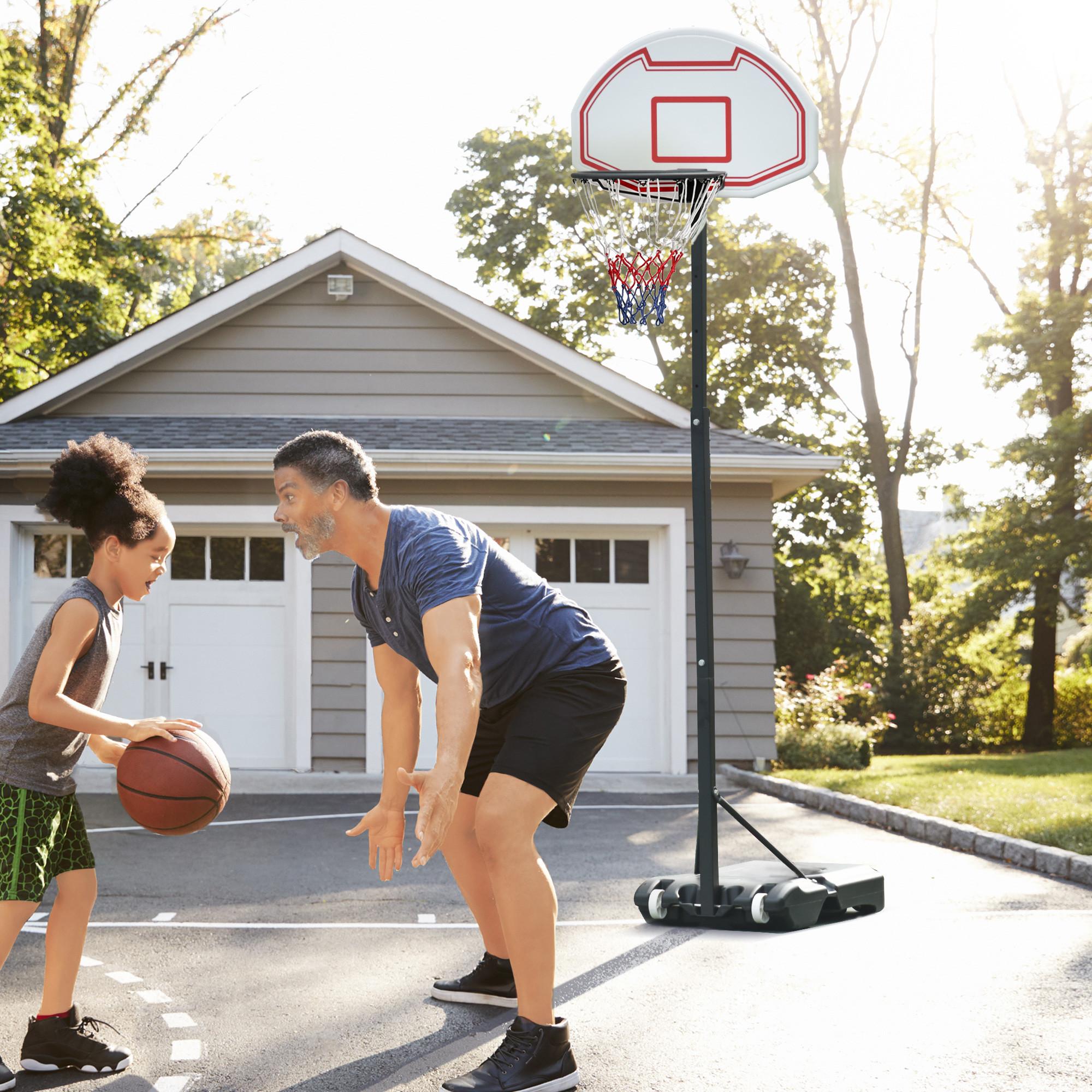 HOMCOM  Sistema Da Basket Per Bambini Arrotolabile Regolabile In Altezza 194-249 Cm Riempibile Con Acqua Pe Acciaio Nero 