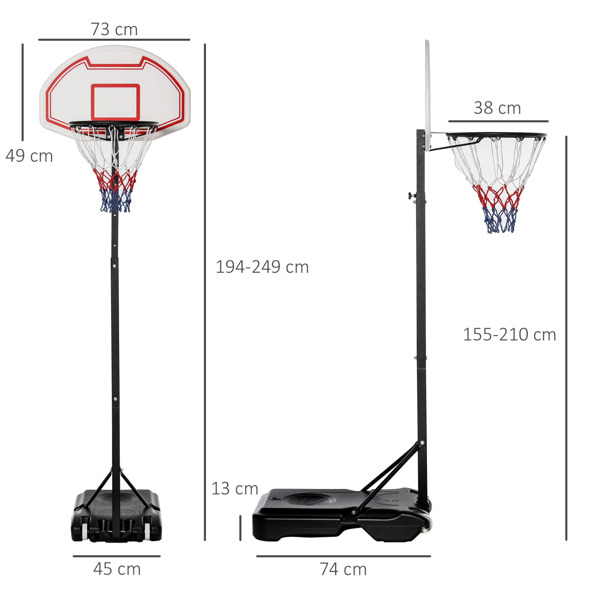 HOMCOM  Sistema Da Basket Per Bambini Arrotolabile Regolabile In Altezza 194-249 Cm Riempibile Con Acqua Pe Acciaio Nero 