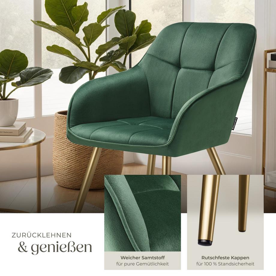 Tectake Sedia da pranzo Marilyn Imbottita, effetto velluto, trapuntata  