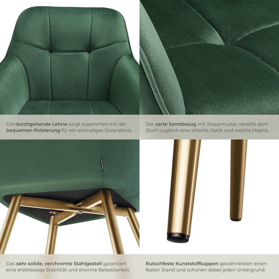 Tectake Sedia da pranzo Marilyn Imbottita, effetto velluto, trapuntata  