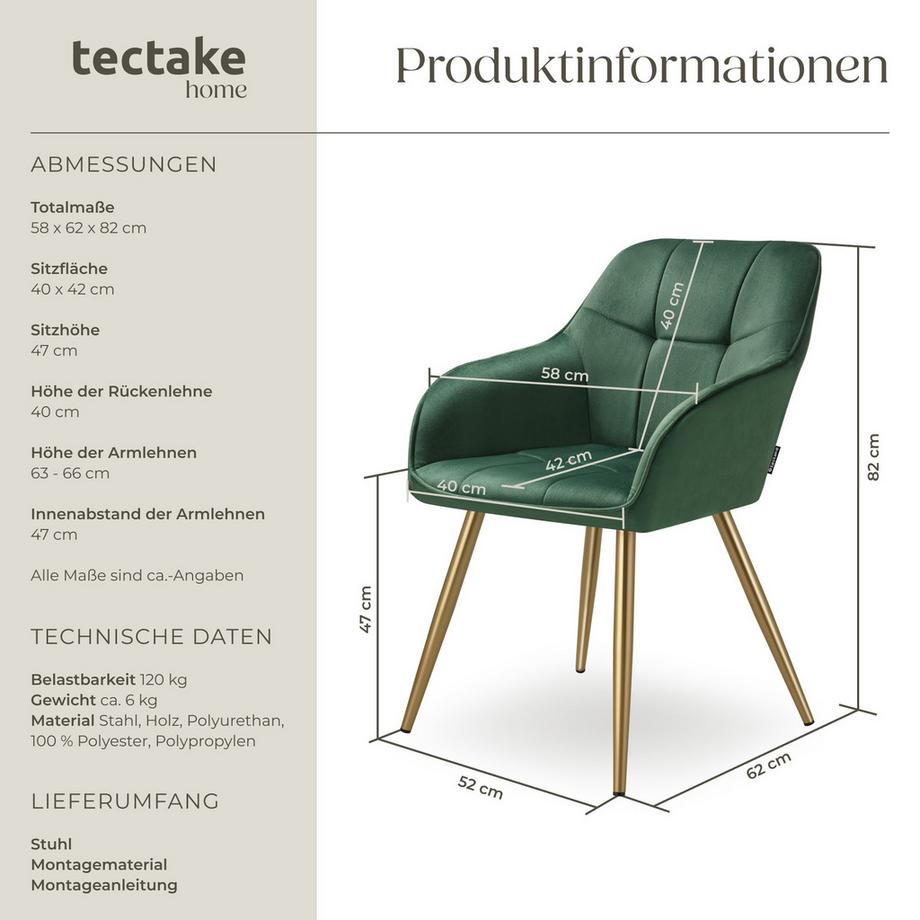 Tectake Sedia da pranzo Marilyn Imbottita, effetto velluto, trapuntata  