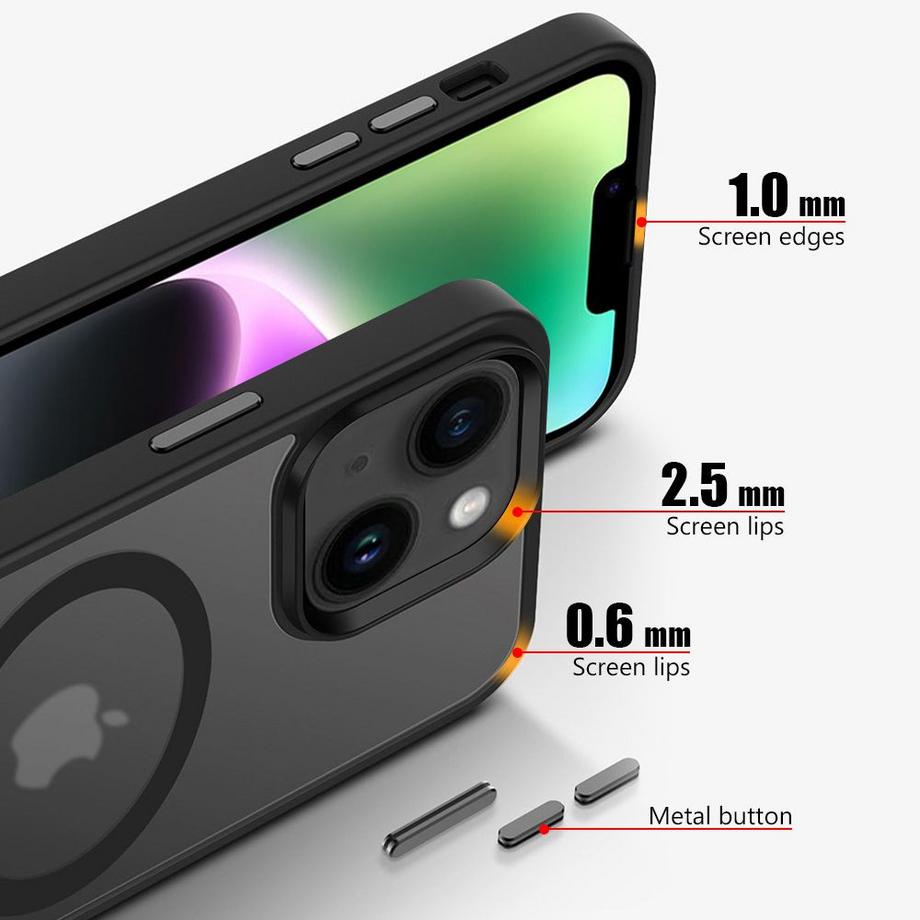 Cadorabo  Hülle für Apple iPhone 14 in SCHWARZ für MagSafe - Hybrid Schutzhülle mit TPU Silikon-Rand und stabiler Rückseite 