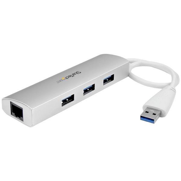 STARTECH  Hub USB a 3 porte con Ethernet, 3 porte USB-A, Gigabit Ethernet/GbE, USB 5Gbps, alimentato tramite USB, hub USB 3.0 portatile per notebook 