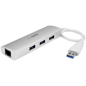 Hub USB a 3 porte con Ethernet, 3 porte USB-A, Gigabit Ethernet/GbE, USB 5Gbps, alimentato tramite USB, hub USB 3.0 portatile per notebook