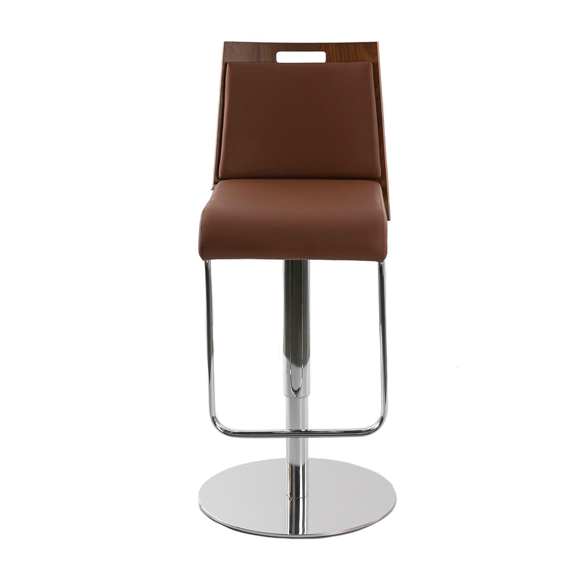 ANGEL CERDA Tabouret pivotant en similicuir marron et noyer  